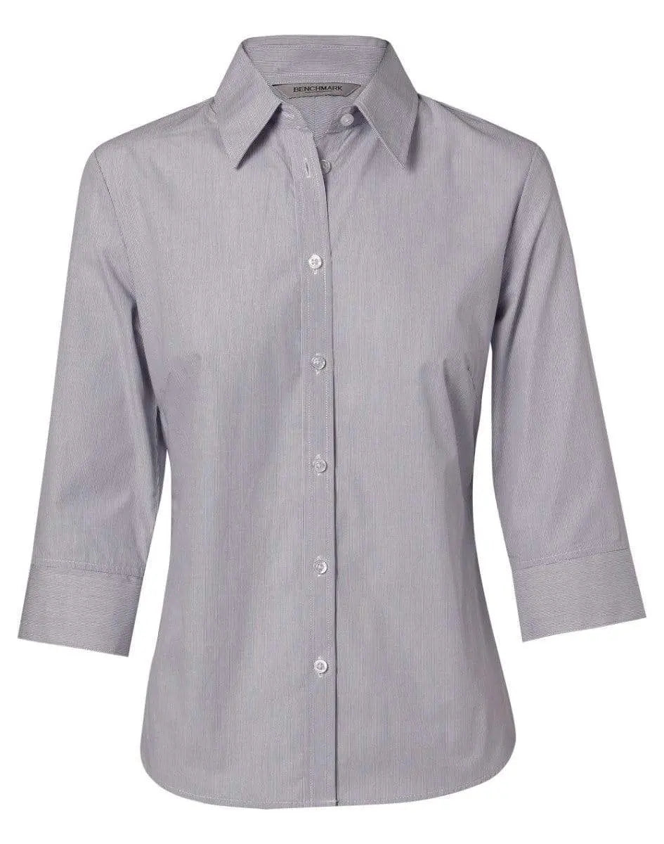 BENCHMARK Women's Fine Stripe 3/4 Sleeve Shirt M8213 Corporate Wear Benchmark Silver Grey 6